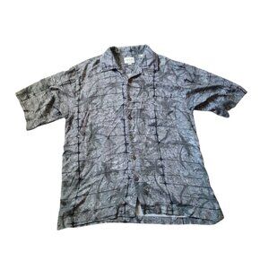 Joseph & Feiss Mens‎ 100% Silk Button Down Size L Short Sleeve Green Gray